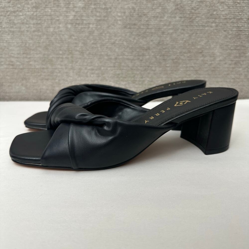 Katy Perry The Tooliped Twisted Sandal Black Faux Leather Mules Block Heel Sz 8M - Picture 4 of 9